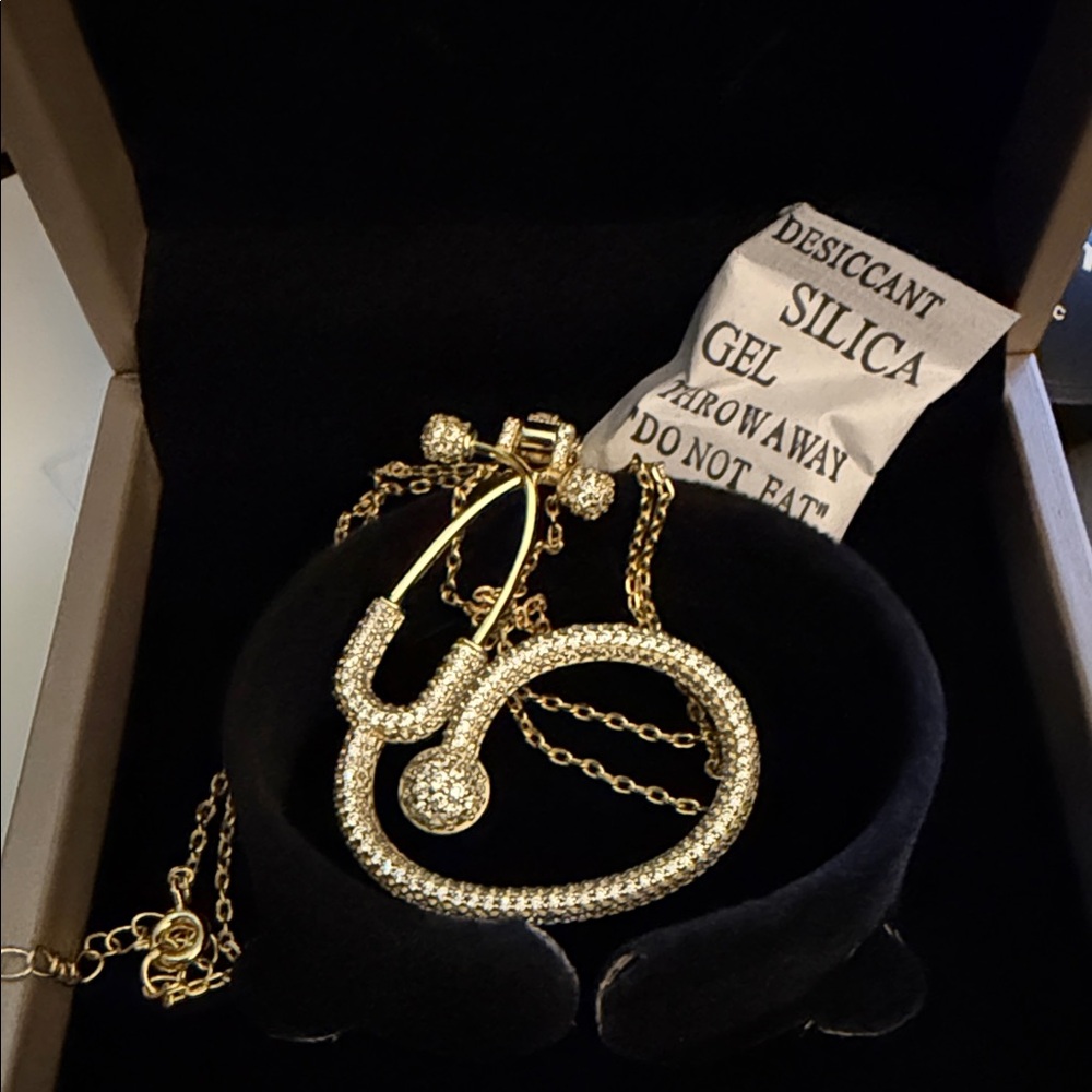Elegant Gold and rhinestone Women's Necklace stethoscope